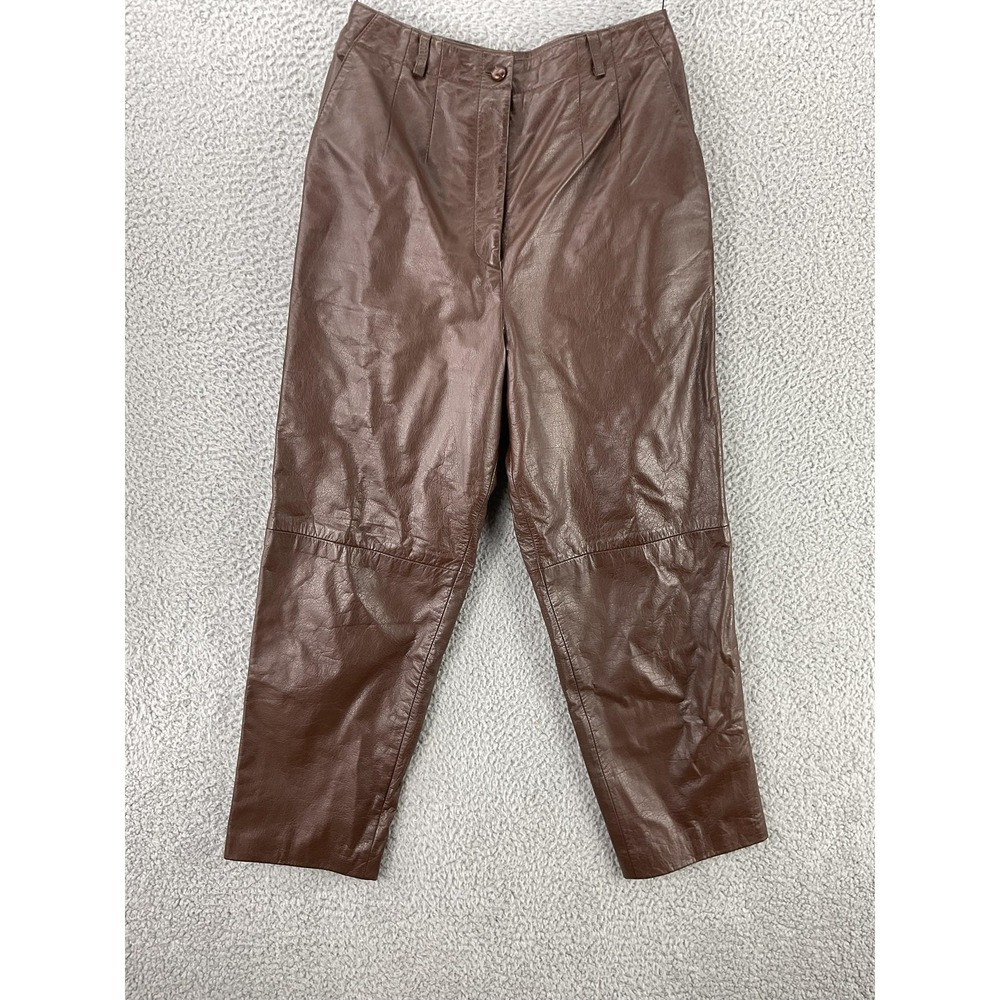 JHCollectibles Pants Womens 8 Brown Leather Ankle Pleated Tapered Relaxed 26x25‎